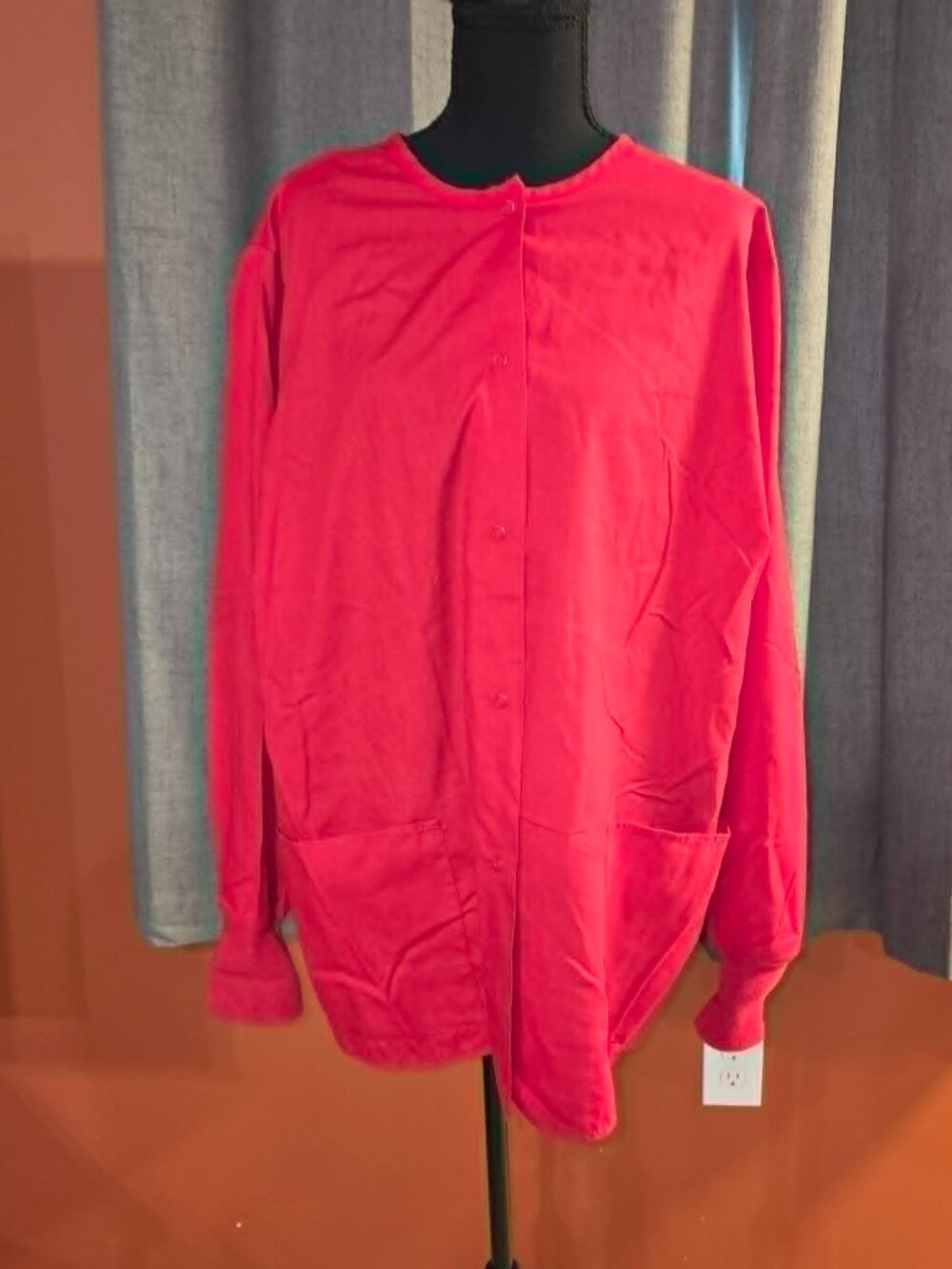 Life Women's Large Red Snap Front Scrub Jacket Warm-Up Cardigan